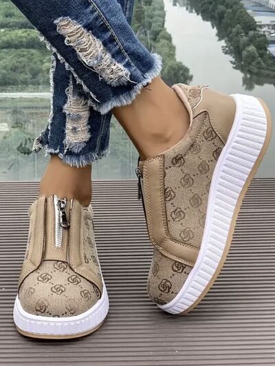 Floral Round Toe Sneakers with Zip - Munsieur