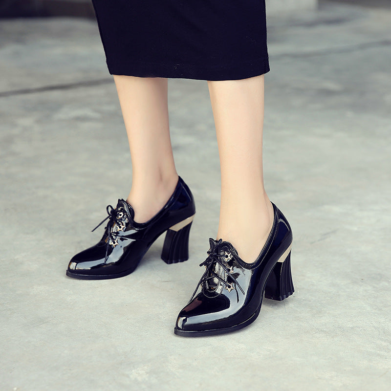 Vintage Women Pumps Red Patent Leather High Block Heel