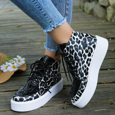 PU Leather Leopard Platform Sneakers - Munsieur