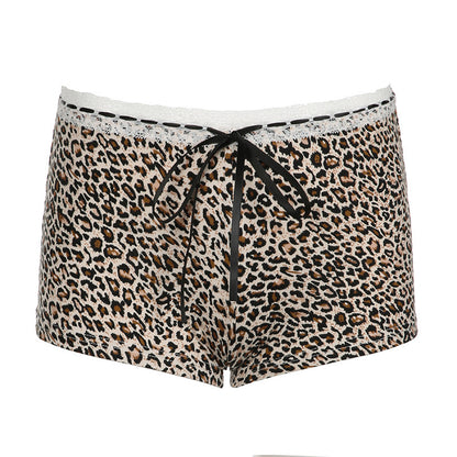 Women's Leopard Print Lace Stitching Casual Bottoms Low Waist - Munsieur