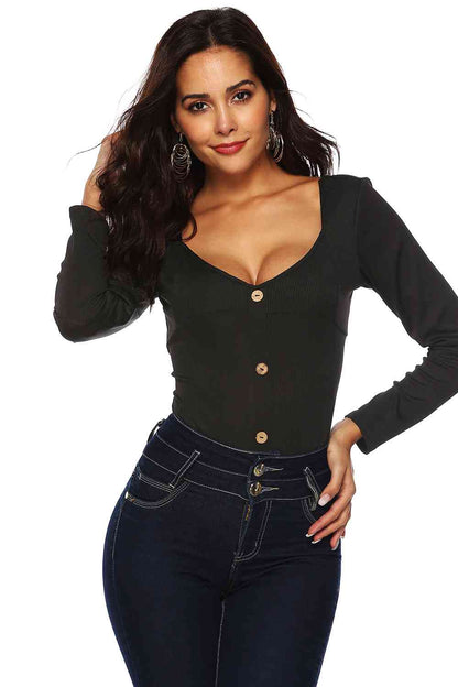 Button Detail Bodysuit - Munsieur