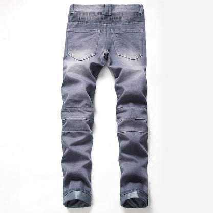 Nostalgic Ripped Motorcycle Pants Straight Personality