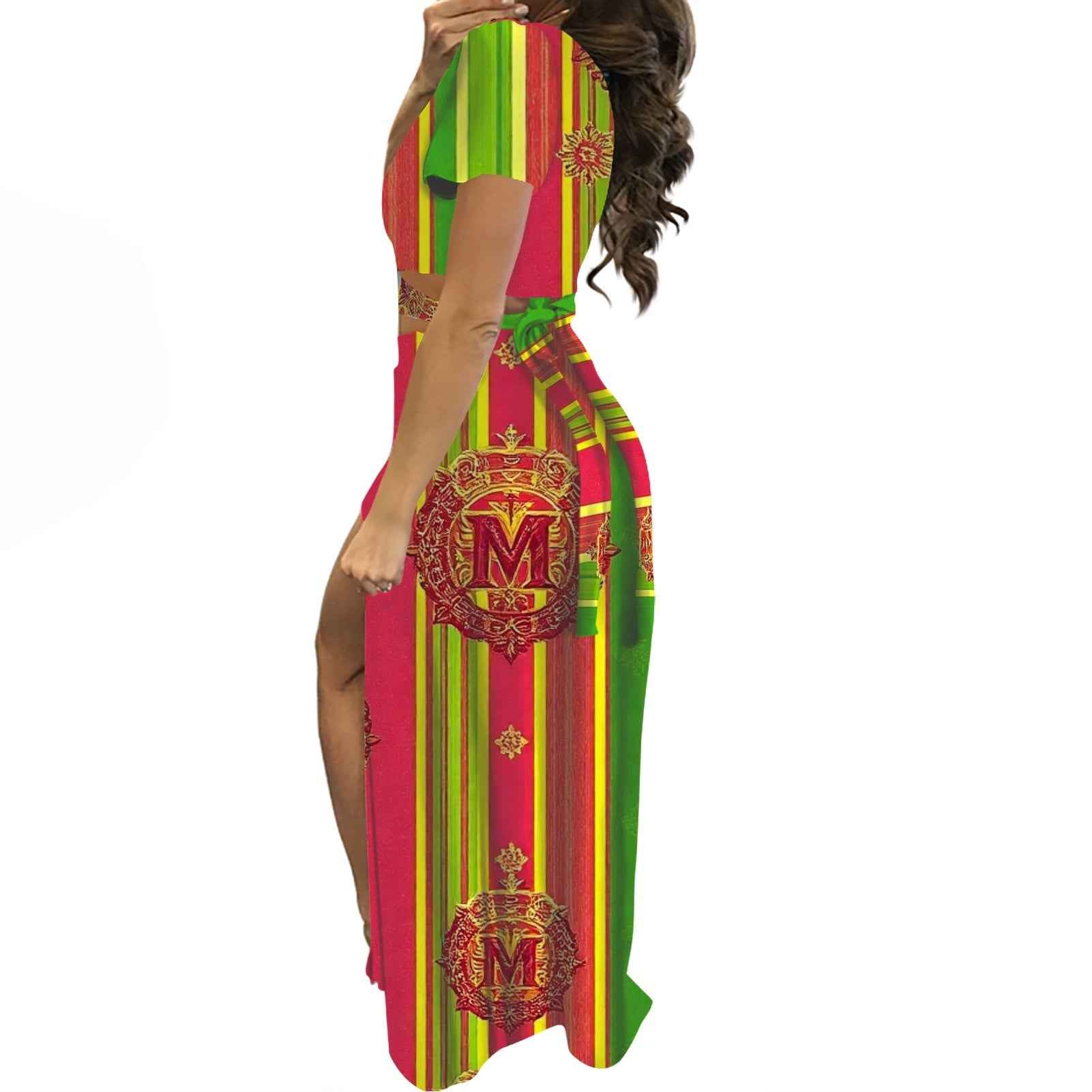 Short sleeve long dress suit