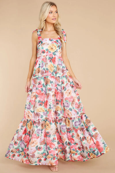 Floral Square Neck Wide Strap Maxi Dress - Munsieur