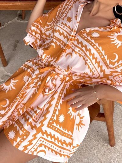 Printed Tie Waist Half Sleeve Romper - Munsieur