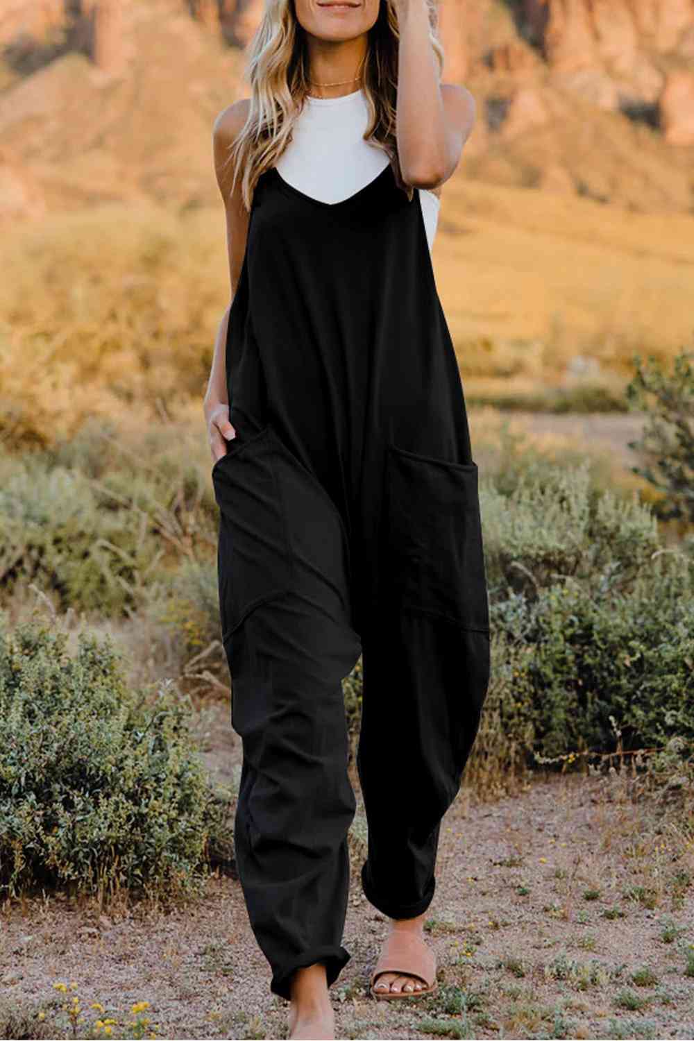 Double Take Full Size V-Neck Sleeveless Jumpsuit with Pockets - Munsieur