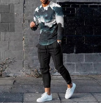 Men's Ethnic Style Printed Long Sleeve Jogger Set - Munsieur
