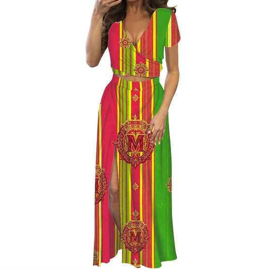 Short sleeve long dress suit