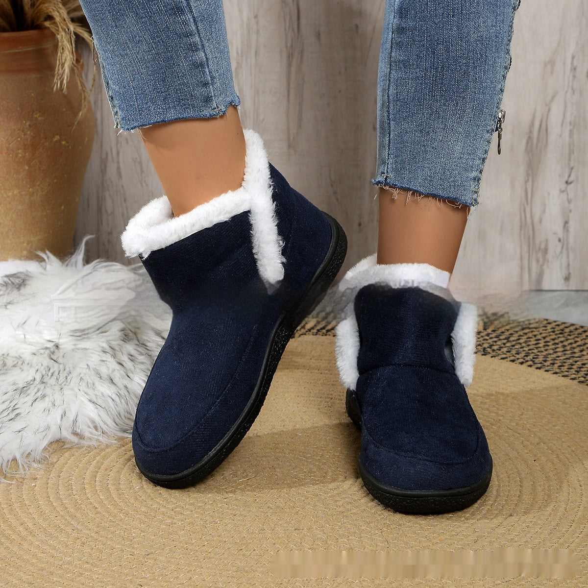 Insulated Cotton-padded booties Large Size boots Solid Color Fleece Lined Padded
