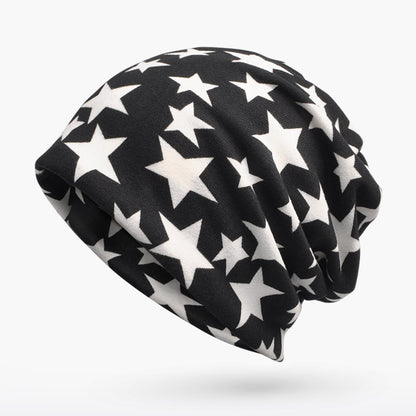 Unisex 3 in 1 Ring Scarf Beanie Hats With Stars Pattern Double Layer Hip Hop Hedging Cap Lining With Velvet Independence Day Collection