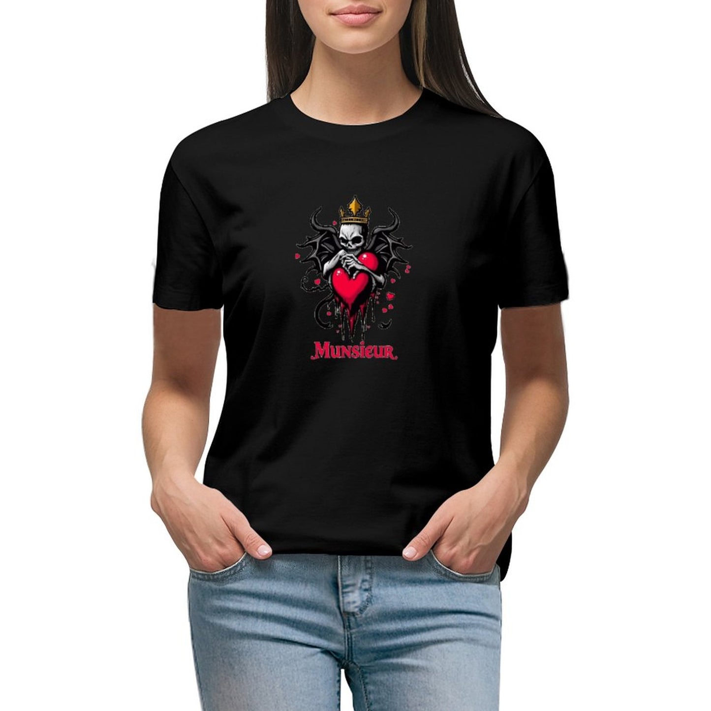 Munsieur Women's T-shirt "Queen" Bleeding Collection for Valentine's Day Embroidered