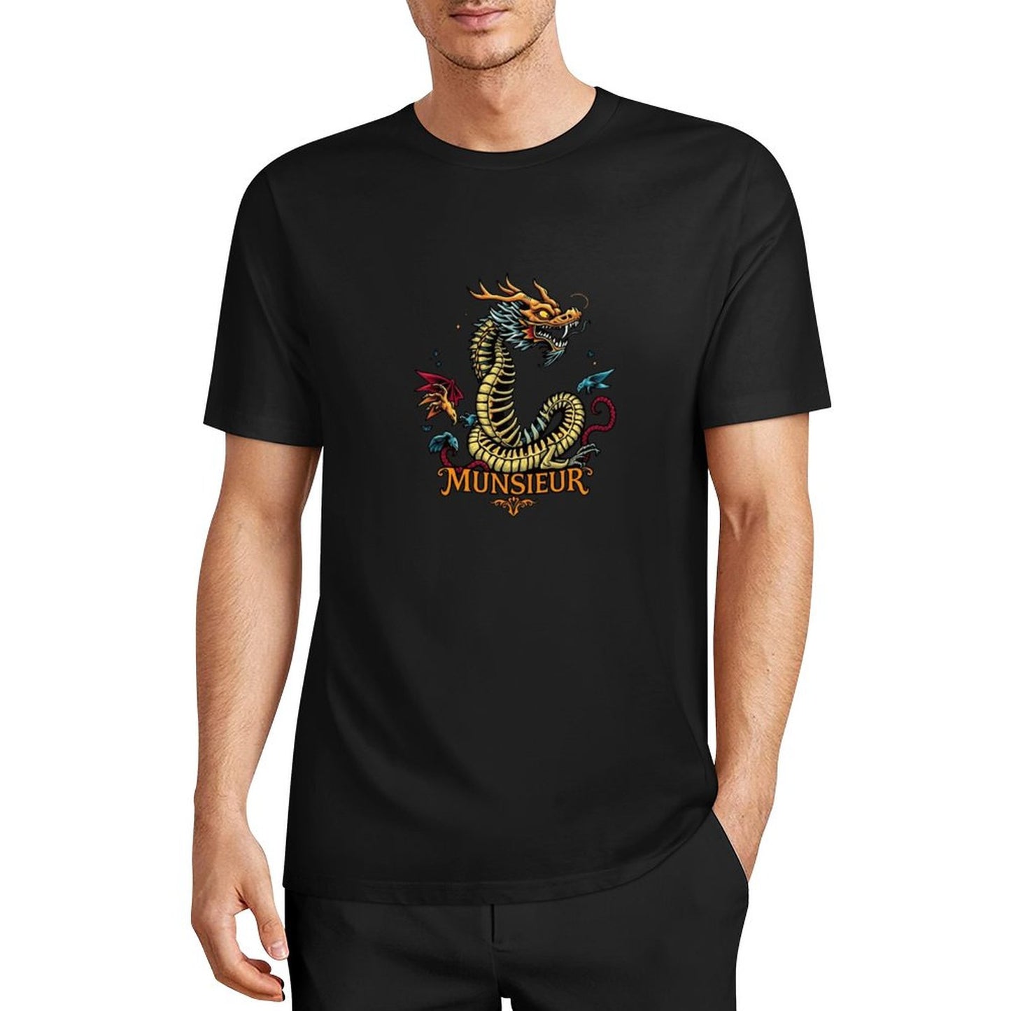 Munsieur Brand Graphic Tee Cotton Men's breathable Dragon Design