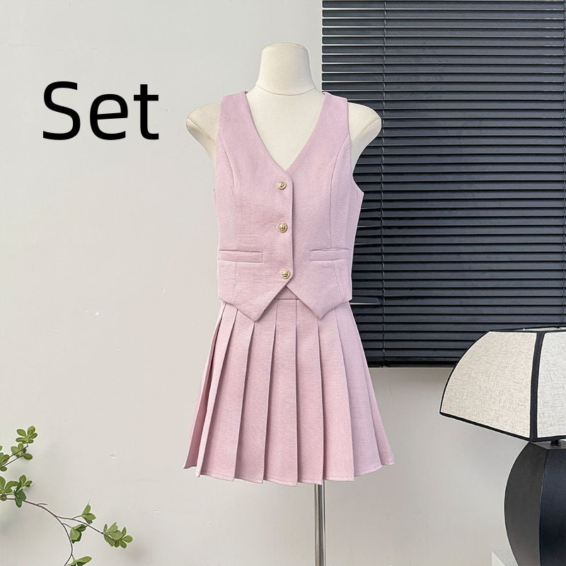 Women's Skirt Set + Blouse Summer High Waist Pleated Skirt Two-piece Skirt Set for Women