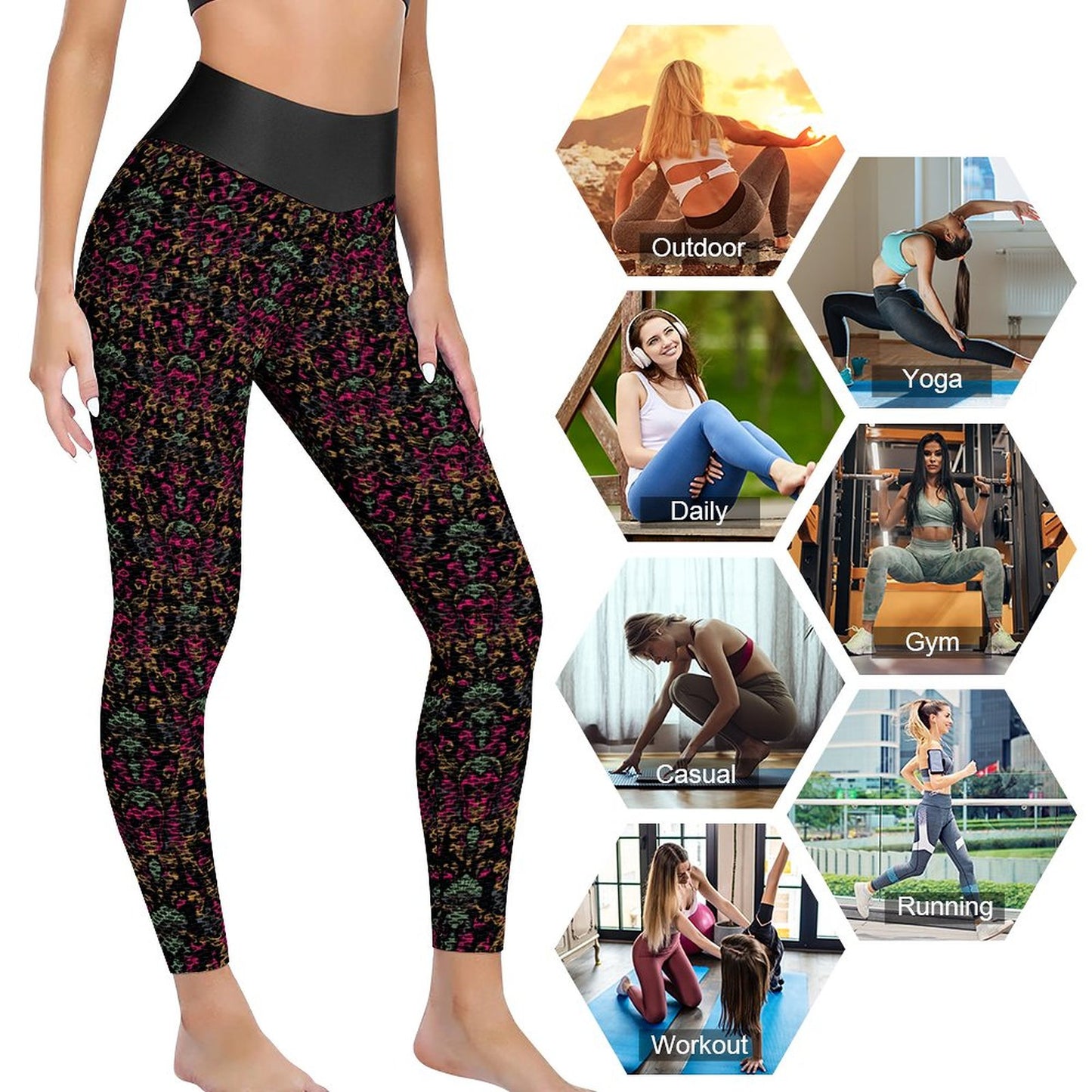 Munsieur Custom Printed Honeycomb Textured Yoga Leggings for Women
