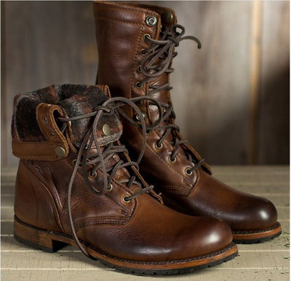 Motorcycle Men's Retro Lace-Up Combat Striders Leather