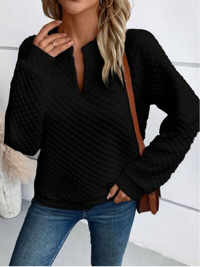 Notched Long Sleeve Sweatshirt for Effortless Style - Munsieur