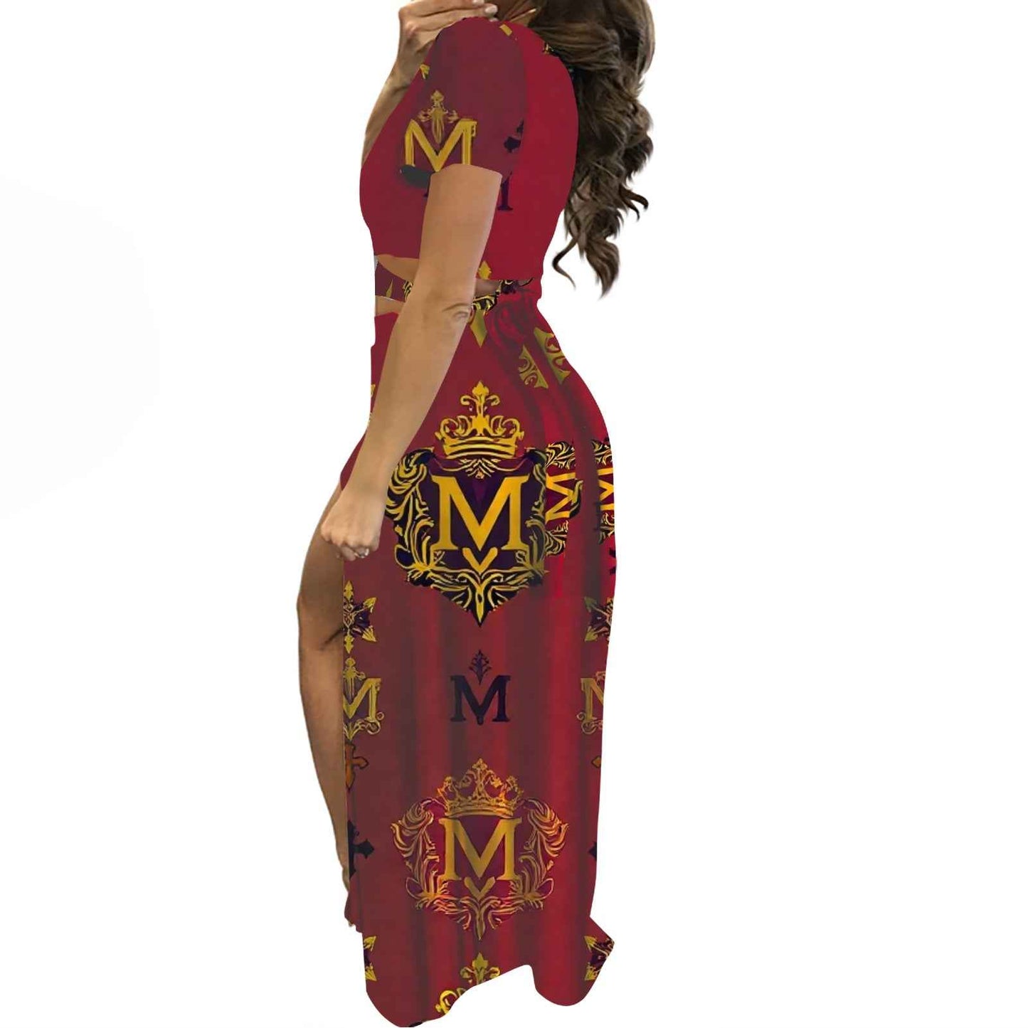 Short sleeve long dress suit