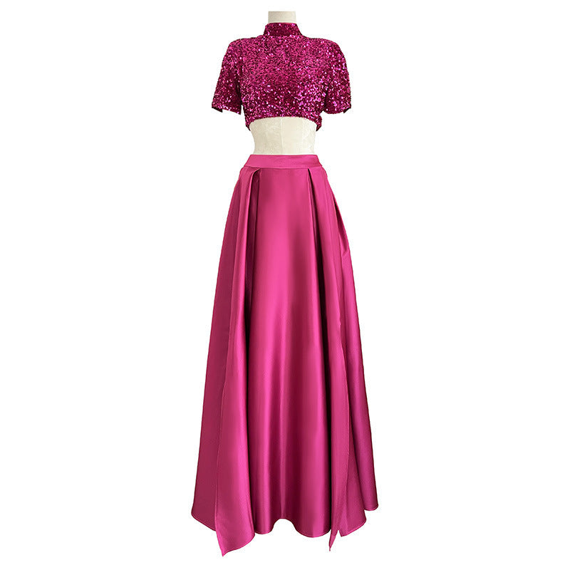 Women's Skirt Set Heavy Industry Fashion Sequin Slim Fit Blouse + Skirt