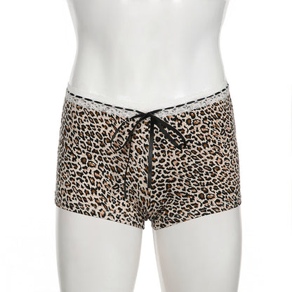 Women's Leopard Print Lace Stitching Casual Bottoms Low Waist - Munsieur