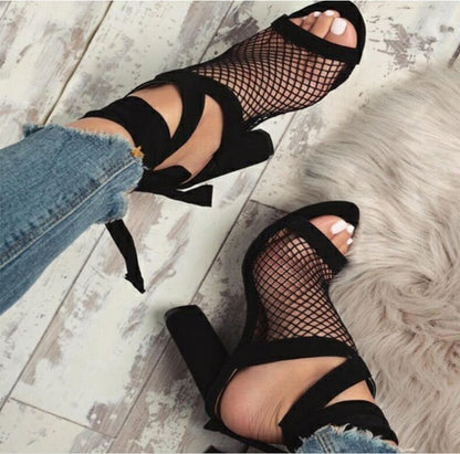 Women's Bandage Fish Mouth Net High Heels