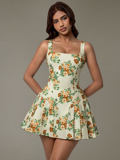 Floral Sleeveless Mini Pleated Dress - Munsieur