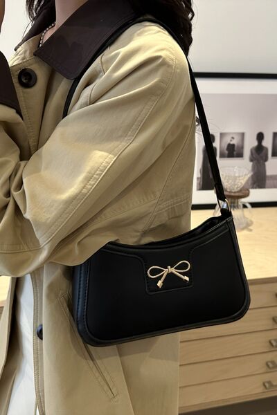 Bow Trim PU Leather Shoulder Bag - Munsieur