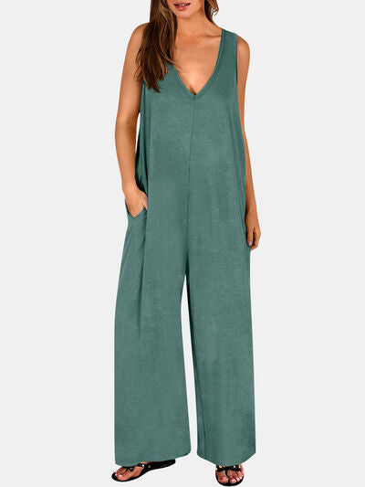 Full Size V-Neck Wide Strap Jumpsuit - Munsieur