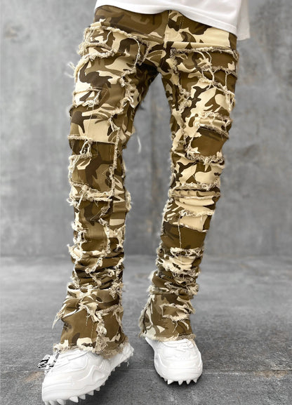Men's Patched Pants Long Tight Fit Stacked Pants For Men