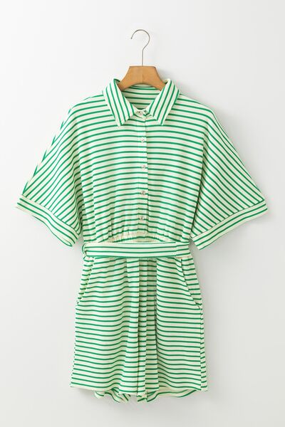 Striped Half Sleeve Tie Waist Romper - Munsieur