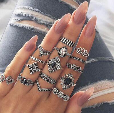 15 Piece Alloy Vintage Ring Set - Munsieur