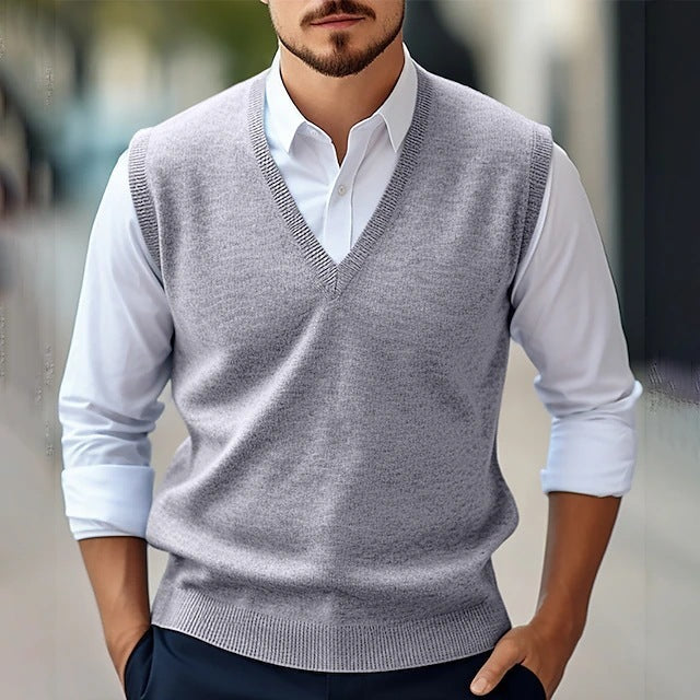 Men's Sleeveless Hoodie Vest Casual Solid Color And V-neck - Munsieur