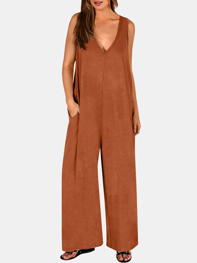 Full Size V-Neck Wide Strap Jumpsuit - Munsieur