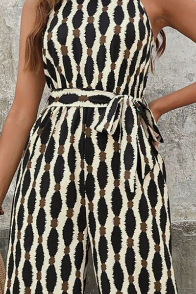 Tied Printed Grecian Neck Jumpsuit - Munsieur