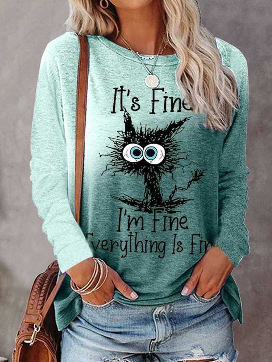 Halloween Gradient Print Long-sleeved T-shirt Round Neck Women