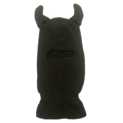 Halloween Wool Hat Mask Horn Single Hole