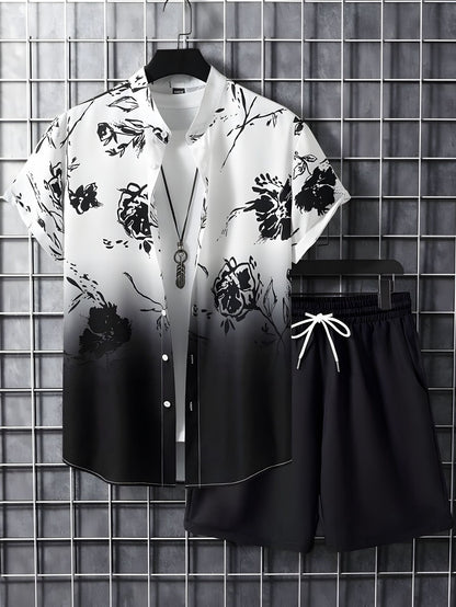 Black And White Striped Hawaiian Men's Shorts Sets