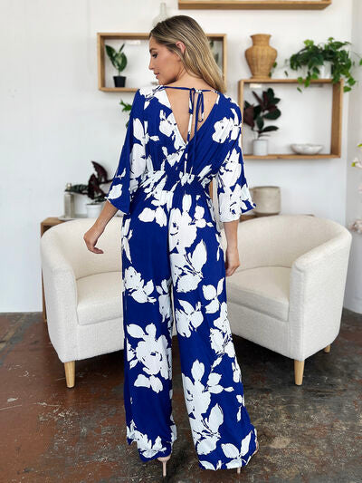 Double Take Full Size Printed Tie Back Wide Leg Jumpsuit - Munsieur