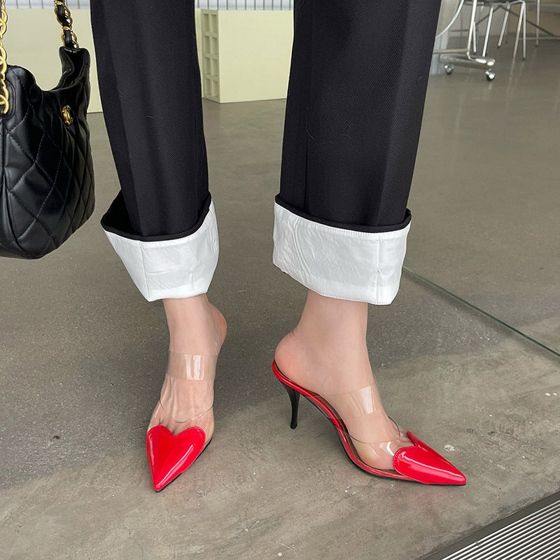 Women's Transparent Love Face Color-blocking Stiletto Heel High Heels - Munsieur