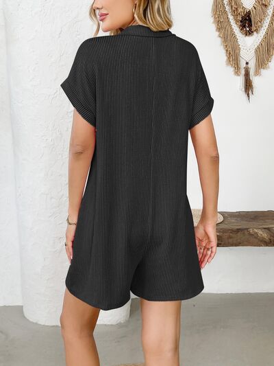 Button Detail Collared Neck Short Sleeve Romper - Munsieur
