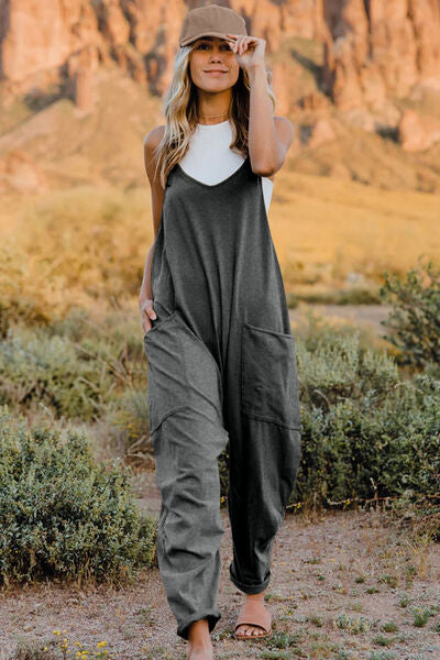 Double Take Full Size V-Neck Sleeveless Jumpsuit with Pockets - Munsieur