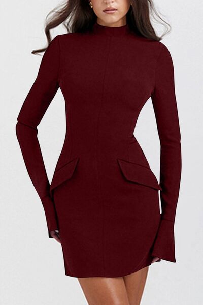 Mock Neck Long Sleeve Mini Dress - Munsieur