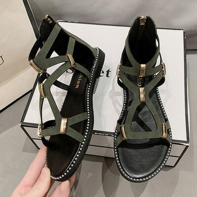 Open Toe Back Zipper Flat Sandals - Munsieur