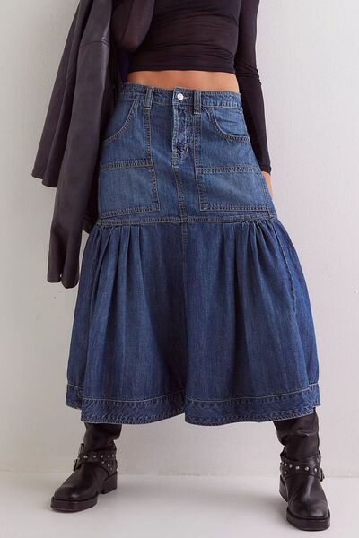 Midi Denim Skirt with Pockets - Munsieur