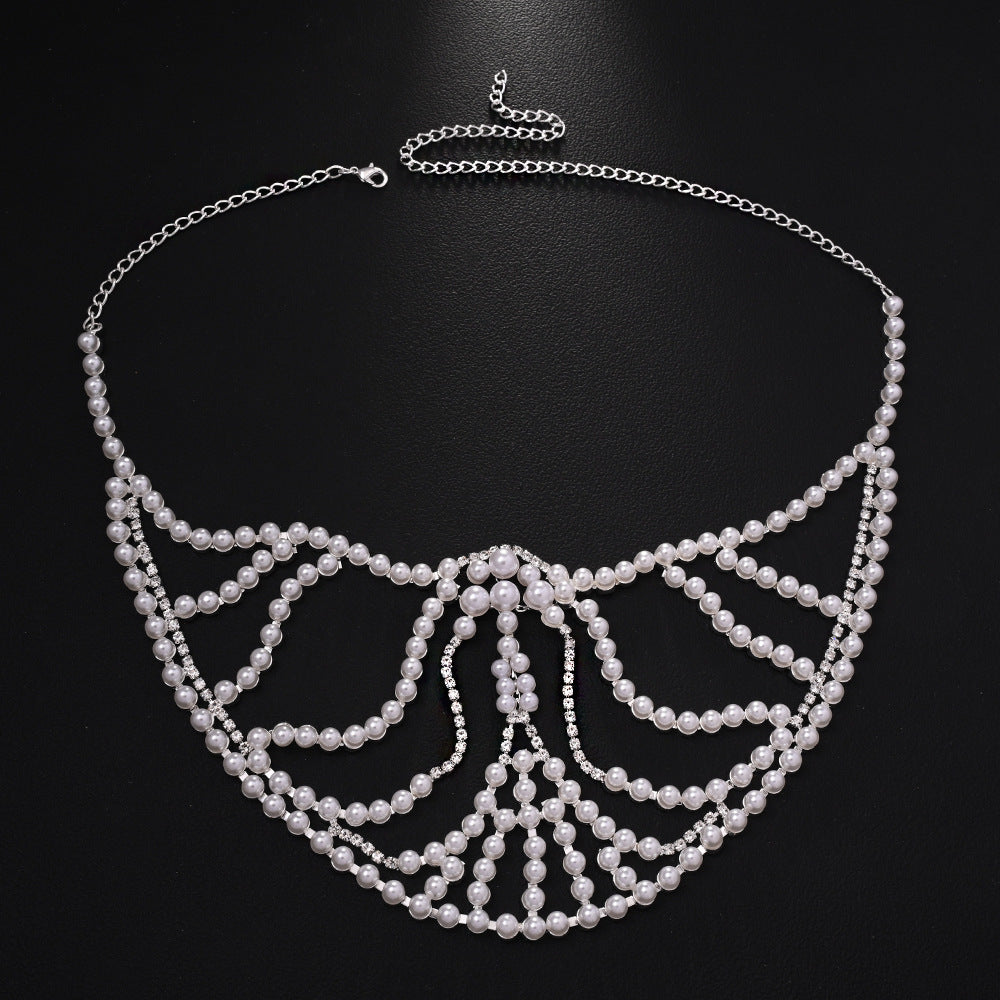 Pearl Fashion Exaggerated Music Festival Rhinestone Mask Accessories