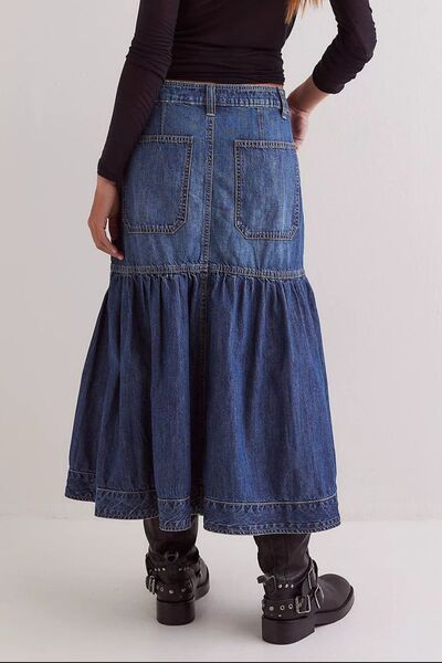 Midi Denim Skirt with Pockets - Munsieur