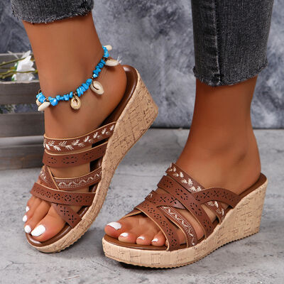 PU Leather Crisscross Wedge Sandals - Munsieur
