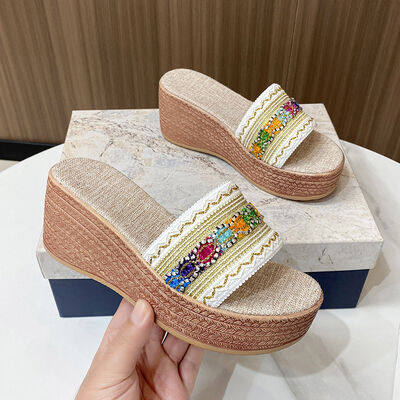 Contrast Cloth Wedge Sandals - Munsieur
