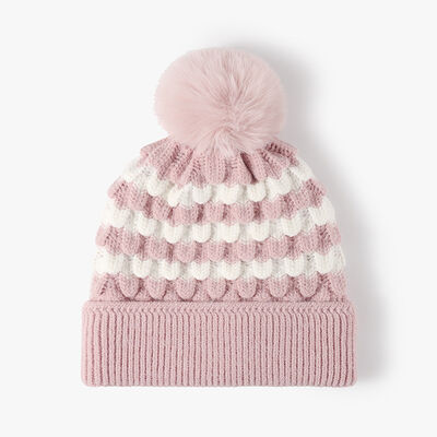 Striped Contrast Knit Hat with Pom-pom - Munsieur
