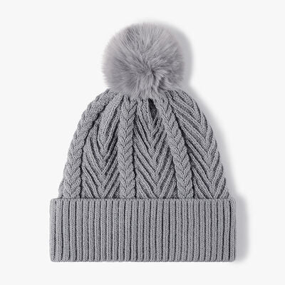 Cable Knit Solid Color Hat with Pompom - Munsieur
