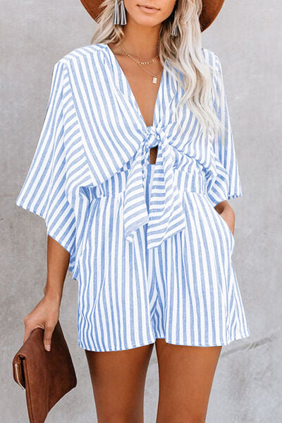 Bow Striped Kimono Sleeve Romper - Munsieur